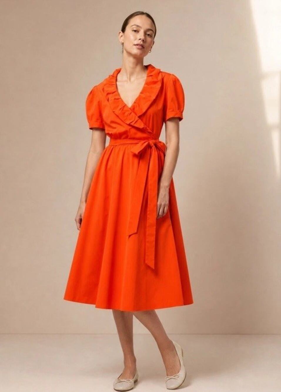 Diane von Furstenberg Bethania Orange Ruffle Wrap Dress US 0 DVF